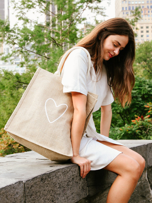 Jute Canvas Market Bag - Love